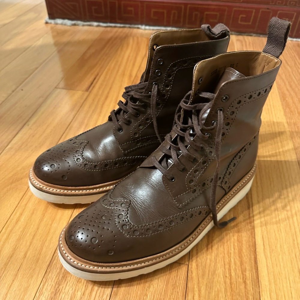 GRENSON 9.5  V FRED BOOTS LEATHER BROGUE BROWN WINGTIP UK 8.5